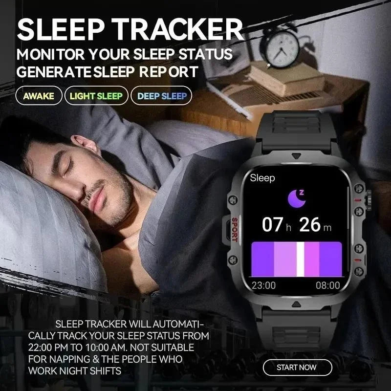 LAXASFIT 2025 - Reloj inteligente militar resistente para hombre, para exteriores, pantalla táctil HD de 2,01", llamadas de voz y Bluetooth