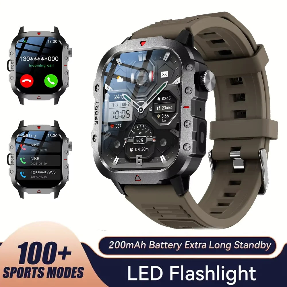 LAXASFIT 2025 - Reloj inteligente militar resistente para hombre, para exteriores, pantalla táctil HD de 2,01", llamadas de voz y Bluetooth