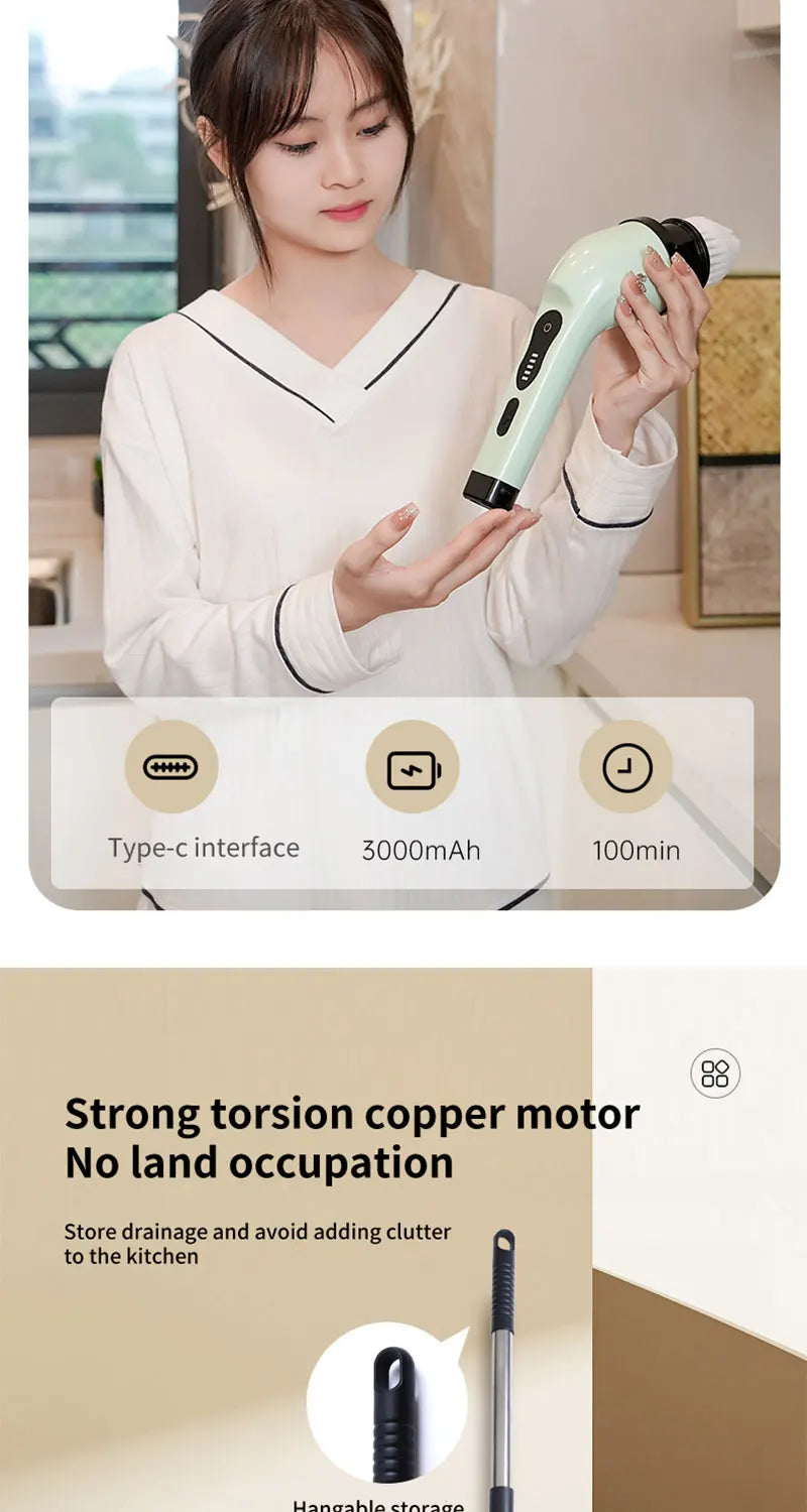 Fregador giratorio inalámbrico para el hogar, aparatos de cocina, cepillos para el cabello, escobas de baño, fregonas de inodoro, cepillo de limpieza eléctrico multiusos.