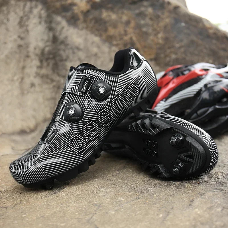 Zapatillas profesionales para hombre, ultraligeras, con doble hebilla, para ciclismo de montaña, luminosas, con calas autoblocantes