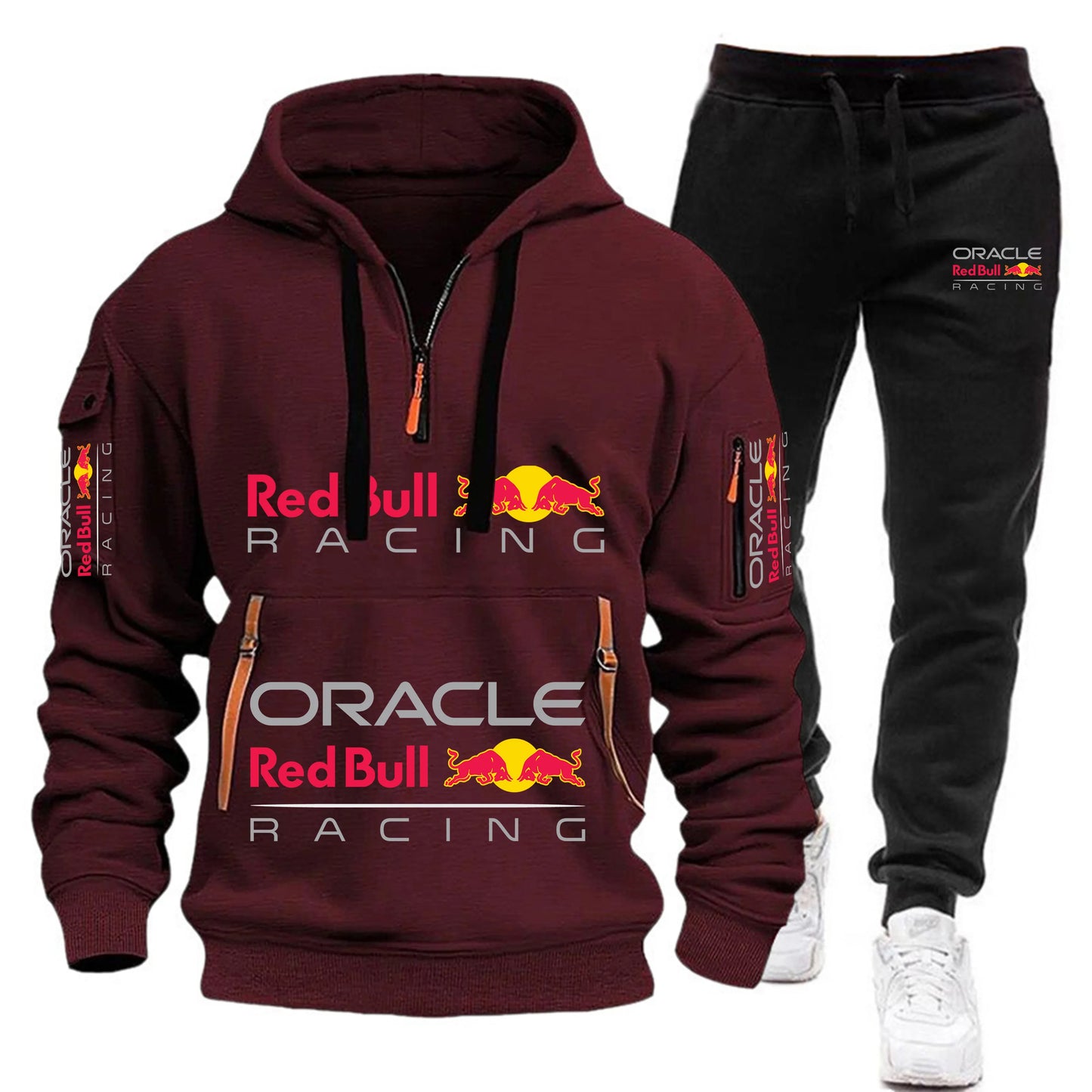 Conjunto de sudadera con capucha y pantalones deportivos Red Bull Racing para hombre, otoño/invierno, 2 piezas, con cremallera y múltiples bolsillos, muy vendido.