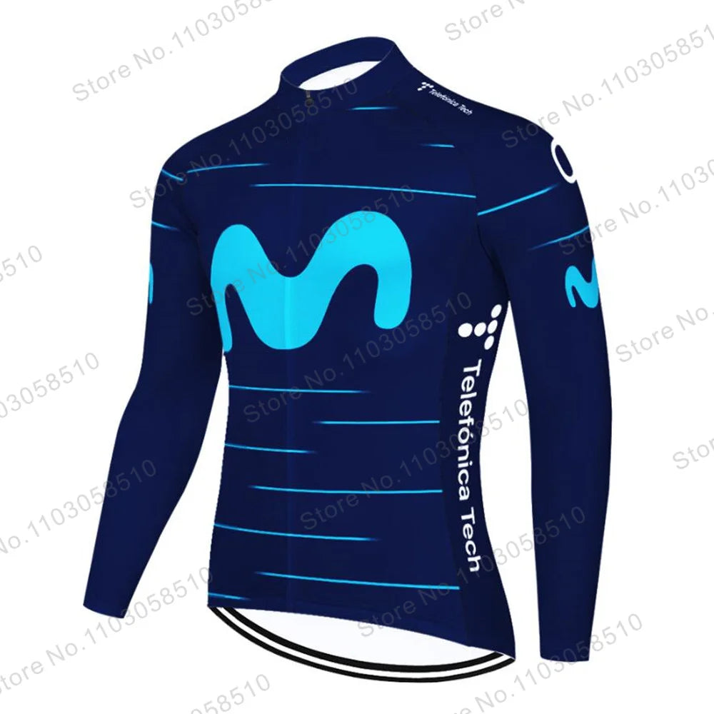 Maillot de ciclismo de manga larga Movistar transpirable de verano para hombre, ropa de ciclismo de montaña