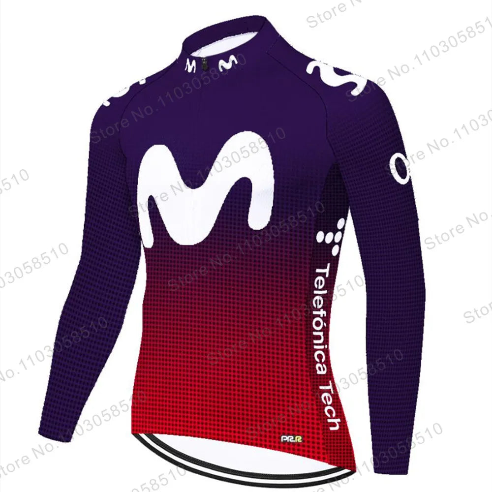 Maillot de ciclismo de manga larga Movistar transpirable de verano para hombre, ropa de ciclismo de montaña