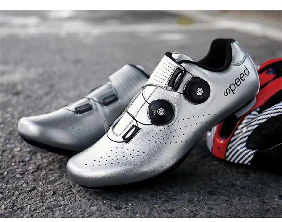 Zapatillas profesionales para hombre, ultraligeras, con doble hebilla, para ciclismo de montaña, luminosas, con calas autoblocantes
