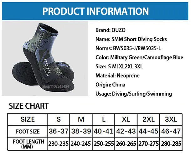 Calcetines de buceo de neopreno de 5 mm, para verano, para deportes de buceo, para surf, playa, antideslizantes, aletas de natación, resistentes a la arena y a los baños de hielo.