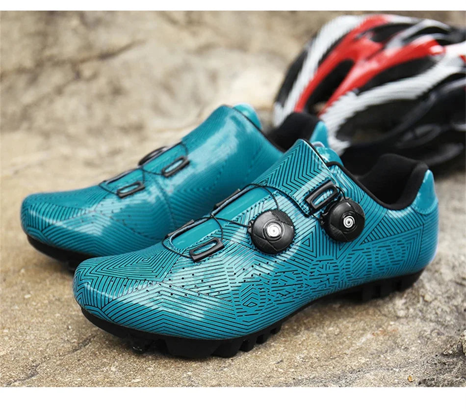 Zapatillas profesionales para hombre, ultraligeras, con doble hebilla, para ciclismo de montaña, luminosas, con calas autoblocantes