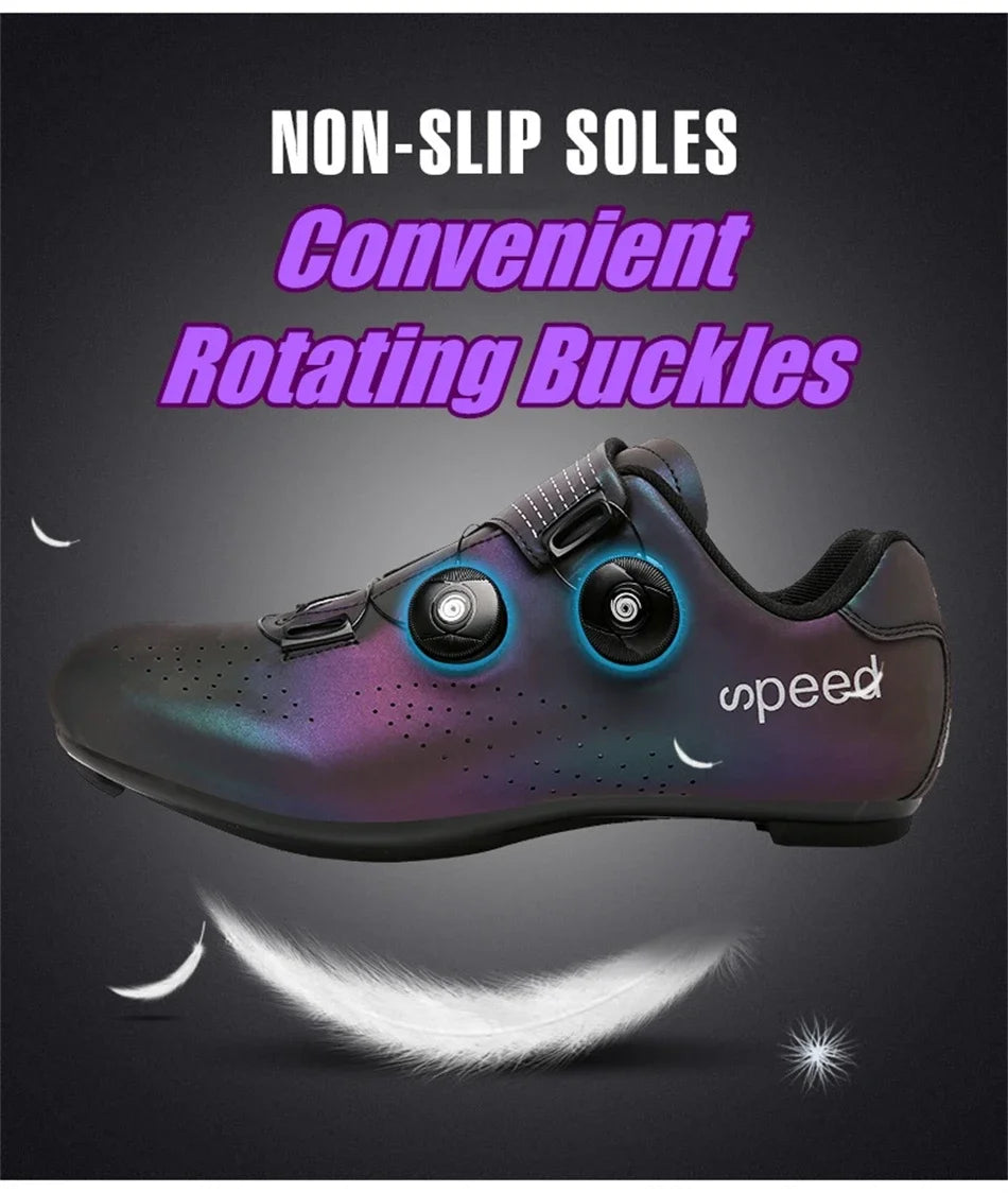 Zapatillas profesionales para hombre, ultraligeras, con doble hebilla, para ciclismo de montaña, luminosas, con calas autoblocantes