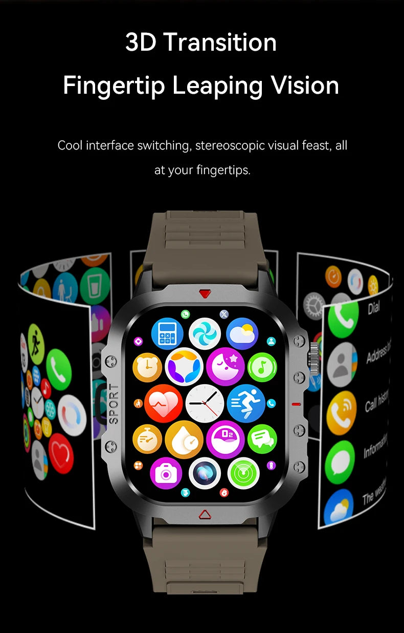 LAXASFIT 2025 - Reloj inteligente militar resistente para hombre, para exteriores, pantalla táctil HD de 2,01", llamadas de voz y Bluetooth