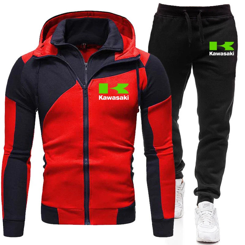 Conjunto de sudadera y pantalón con cremallera y logotipo de Kawasaki para hombre, equipo de carreras de motos, moda 2025, sudadera con cremallera, pantalón, traje, abrigo deportivo