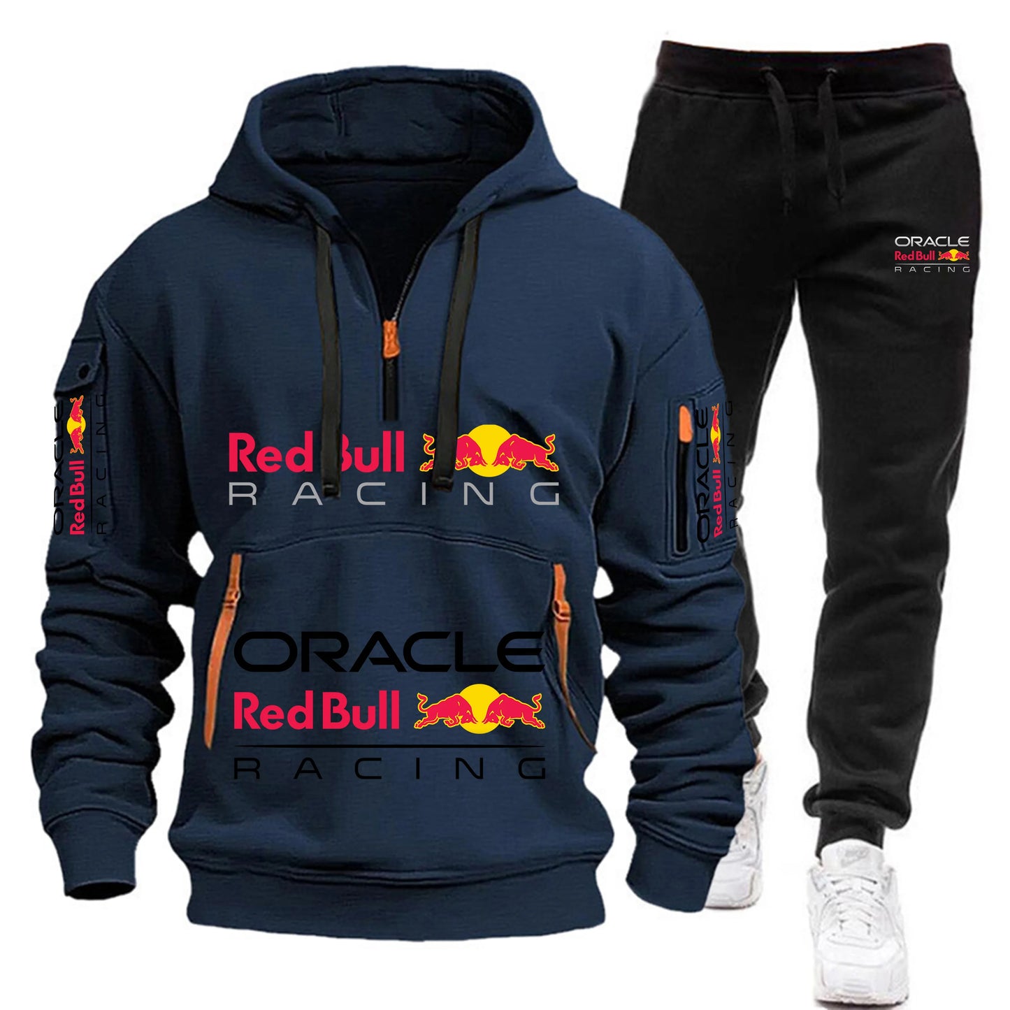 Conjunto de sudadera con capucha y pantalones deportivos Red Bull Racing para hombre, otoño/invierno, 2 piezas, con cremallera y múltiples bolsillos, muy vendido.