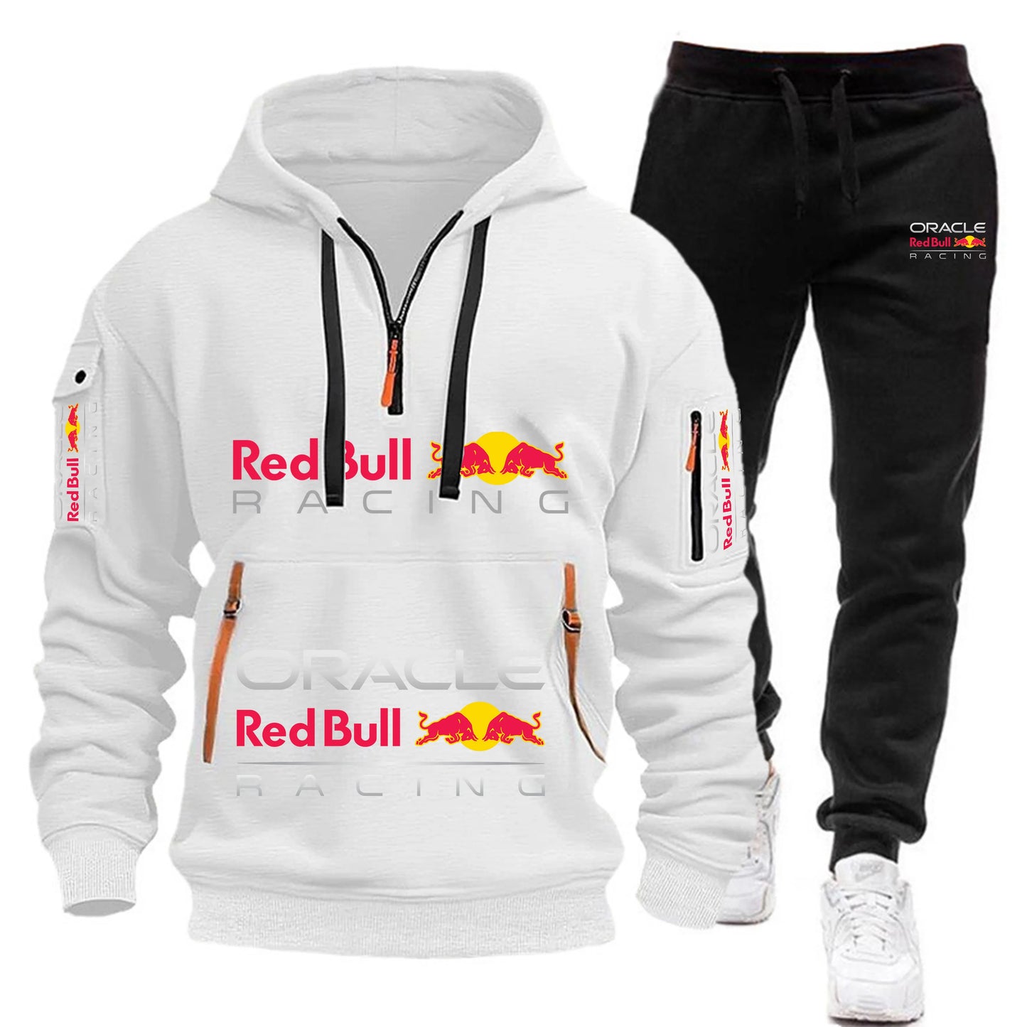Conjunto de sudadera con capucha y pantalones deportivos Red Bull Racing para hombre, otoño/invierno, 2 piezas, con cremallera y múltiples bolsillos, muy vendido.