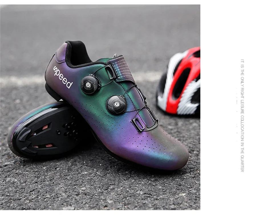 Zapatillas profesionales para hombre, ultraligeras, con doble hebilla, para ciclismo de montaña, luminosas, con calas autoblocantes