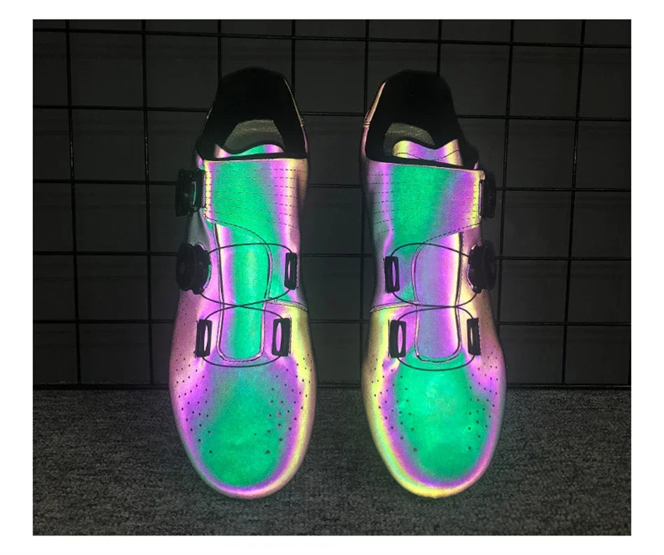 Zapatillas profesionales para hombre, ultraligeras, con doble hebilla, para ciclismo de montaña, luminosas, con calas autoblocantes