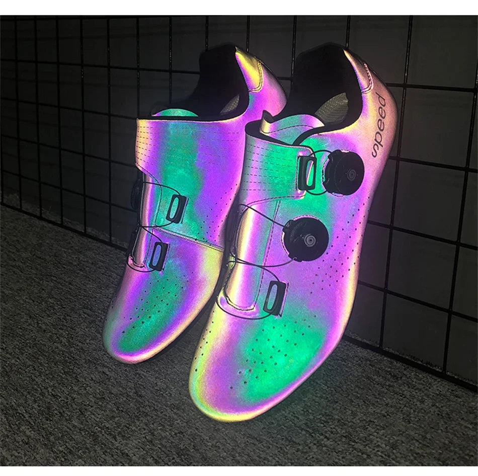 Zapatillas profesionales para hombre, ultraligeras, con doble hebilla, para ciclismo de montaña, luminosas, con calas autoblocantes