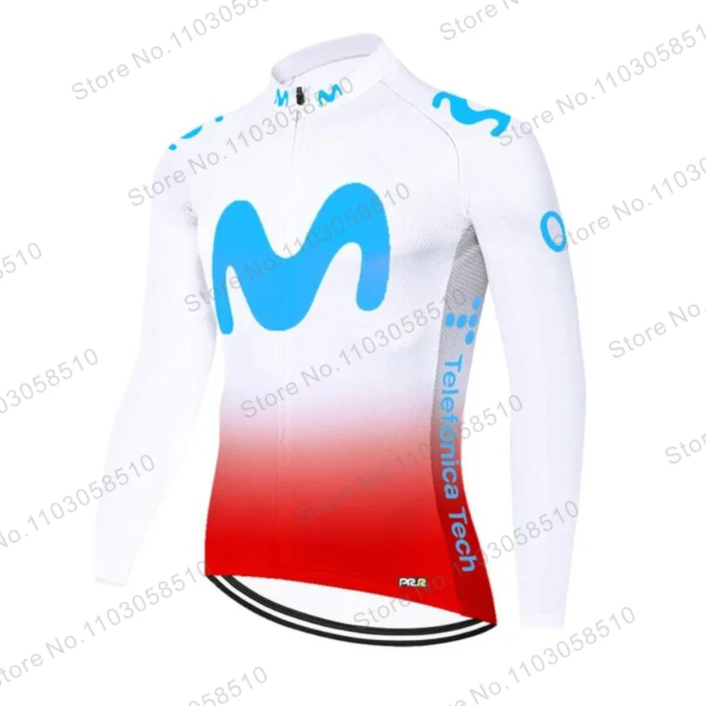 Maillot de ciclismo de manga larga Movistar transpirable de verano para hombre, ropa de ciclismo de montaña