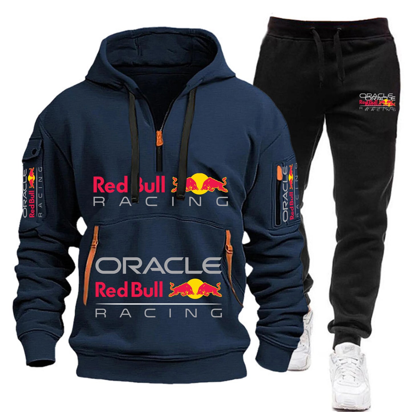 Conjunto de sudadera con capucha y pantalones deportivos Red Bull Racing para hombre, otoño/invierno, 2 piezas, con cremallera y múltiples bolsillos, muy vendido.