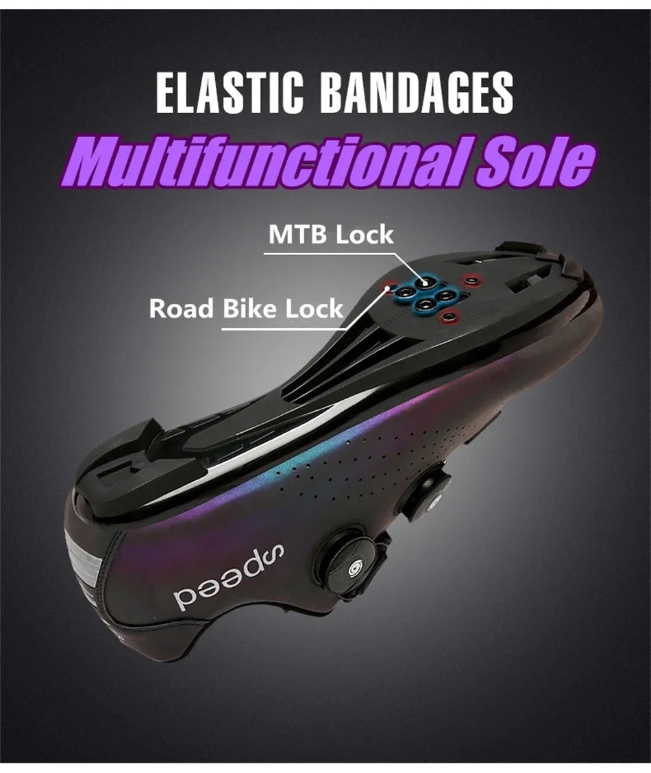 Zapatillas profesionales para hombre, ultraligeras, con doble hebilla, para ciclismo de montaña, luminosas, con calas autoblocantes