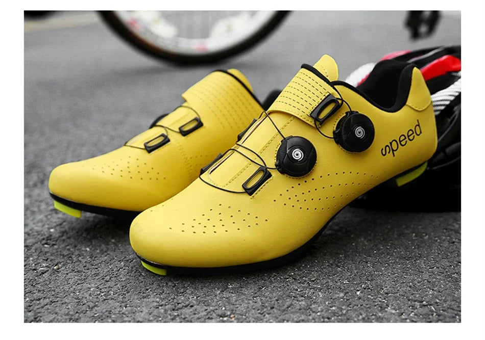Zapatillas profesionales para hombre, ultraligeras, con doble hebilla, para ciclismo de montaña, luminosas, con calas autoblocantes