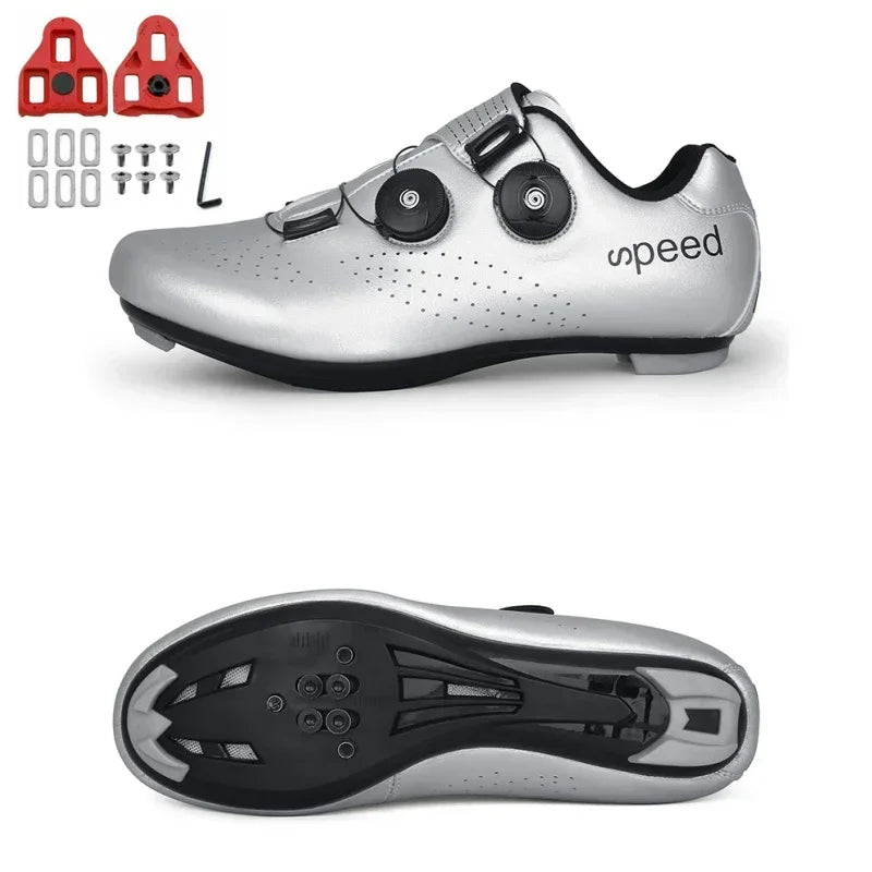 Zapatillas profesionales para hombre, ultraligeras, con doble hebilla, para ciclismo de montaña, luminosas, con calas autoblocantes
