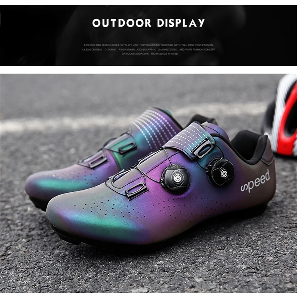 Zapatillas profesionales para hombre, ultraligeras, con doble hebilla, para ciclismo de montaña, luminosas, con calas autoblocantes