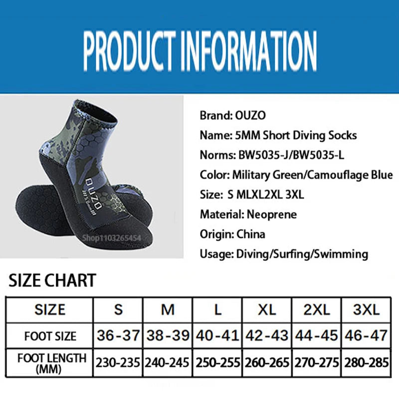Calcetines de buceo de neopreno de 5 mm, para verano, para deportes de buceo, para surf, playa, antideslizantes, aletas de natación, resistentes a la arena y a los baños de hielo.
