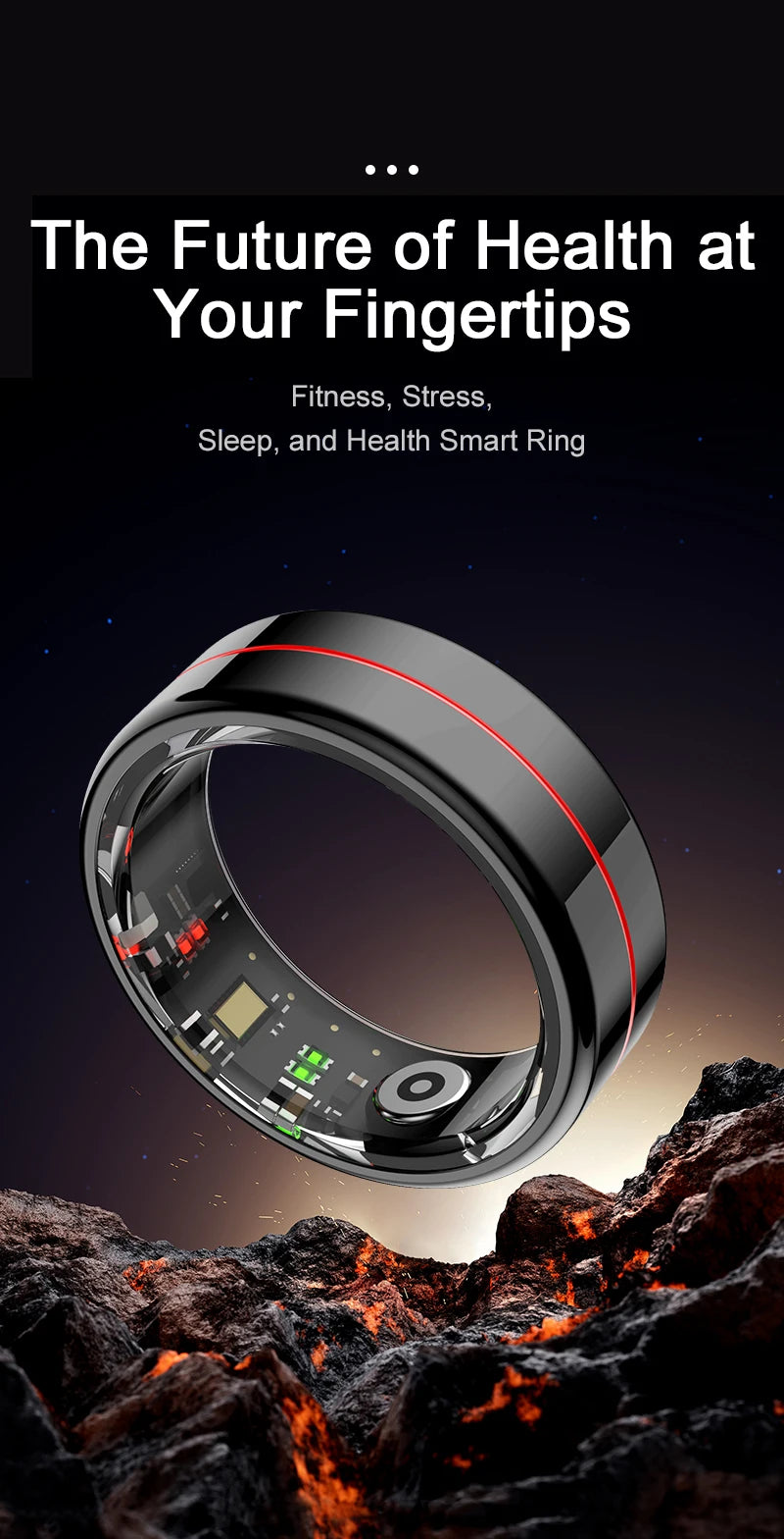 Anillo inteligente R04 2025 para hombre y mujer, con estuche de carga, monitor de salud y sueño, resistente al agua hasta 5 ATM, modo multideporte, control de cámara.
