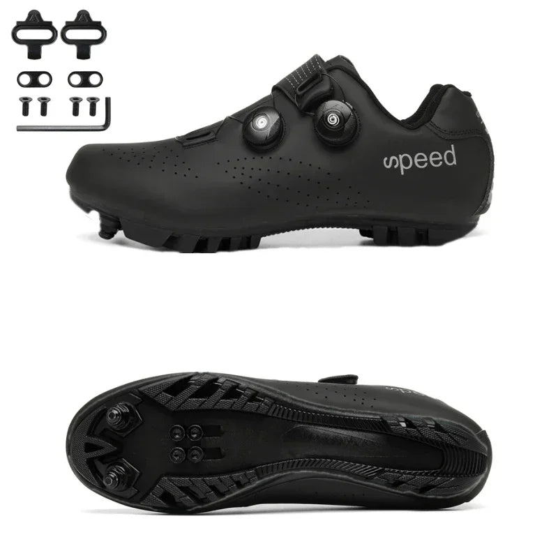 Zapatillas profesionales para hombre, ultraligeras, con doble hebilla, para ciclismo de montaña, luminosas, con calas autoblocantes