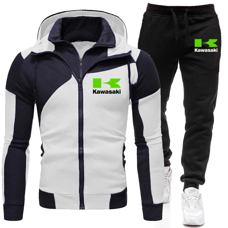 Conjunto de sudadera y pantalón con cremallera y logotipo de Kawasaki para hombre, equipo de carreras de motos, moda 2025, sudadera con cremallera, pantalón, traje, abrigo deportivo