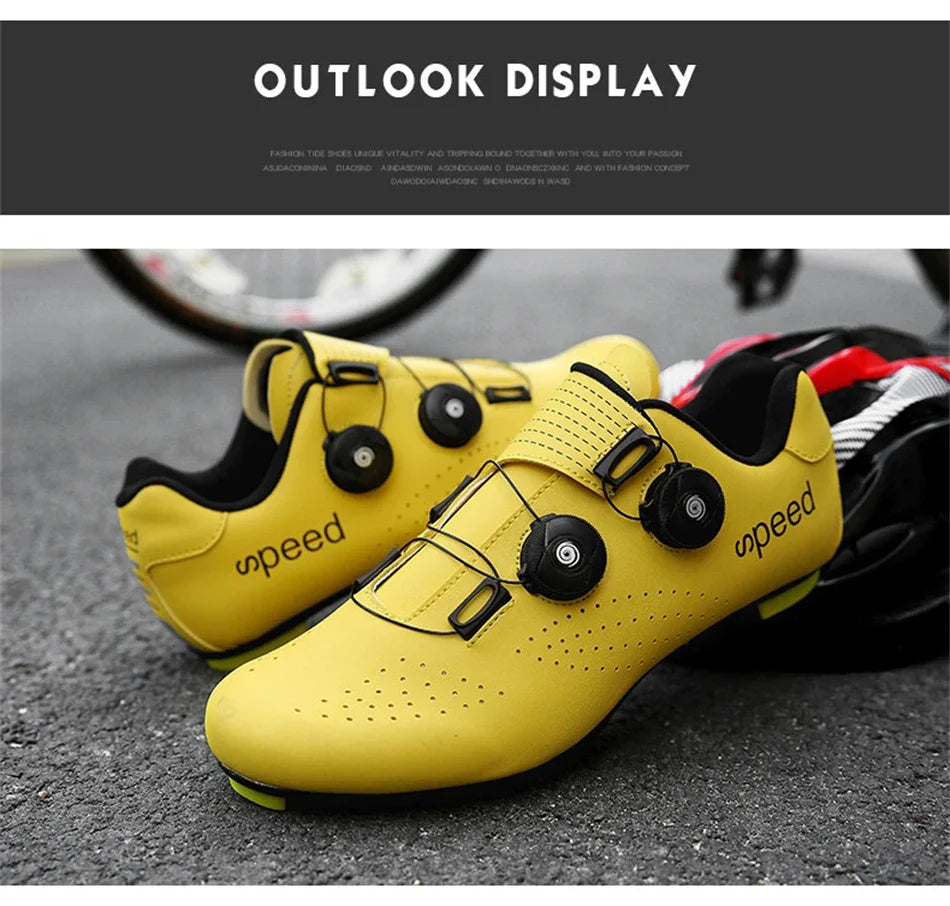 Zapatillas profesionales para hombre, ultraligeras, con doble hebilla, para ciclismo de montaña, luminosas, con calas autoblocantes