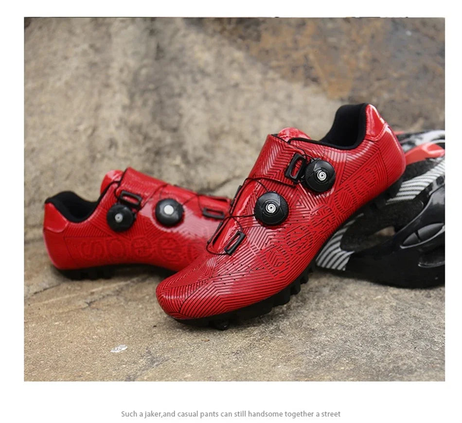 Zapatillas profesionales para hombre, ultraligeras, con doble hebilla, para ciclismo de montaña, luminosas, con calas autoblocantes