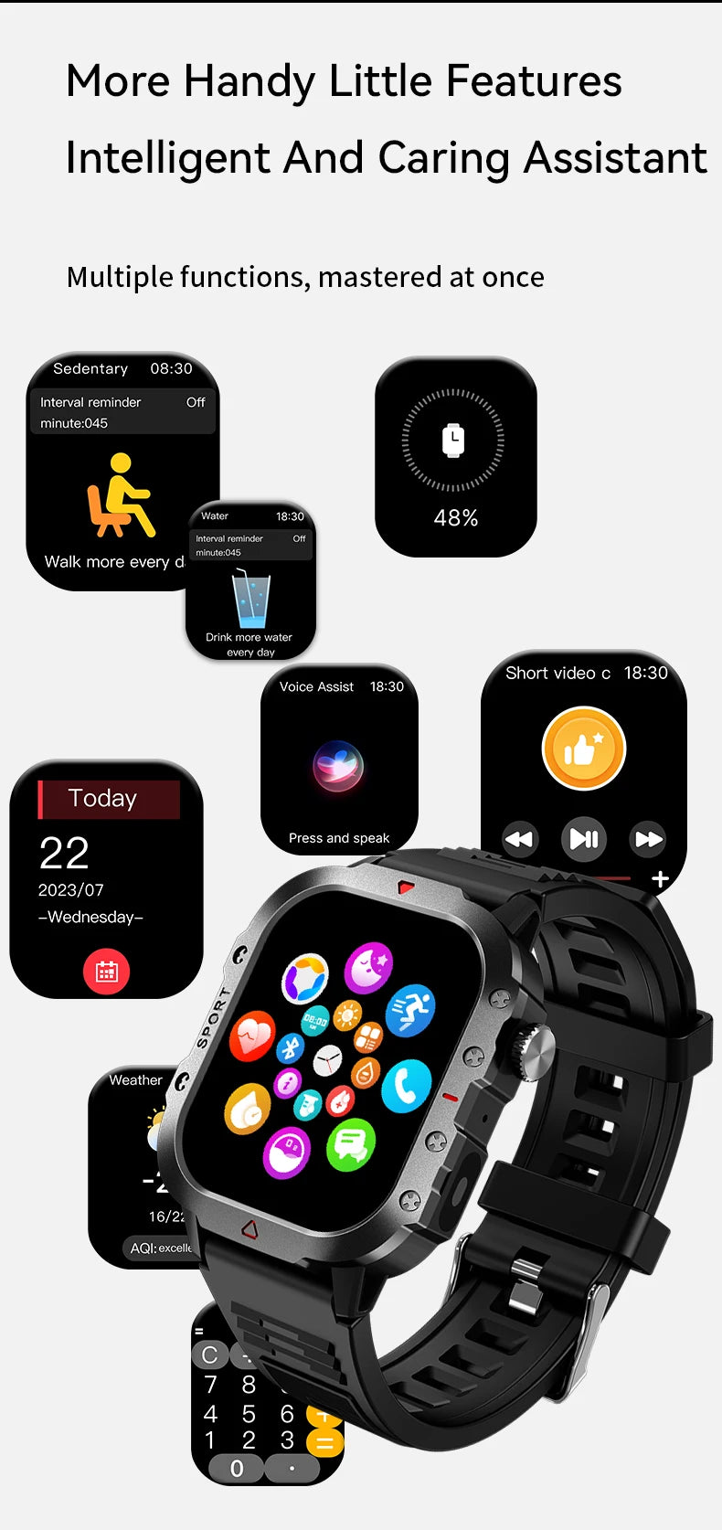 LAXASFIT 2025 - Reloj inteligente militar resistente para hombre, para exteriores, pantalla táctil HD de 2,01", llamadas de voz y Bluetooth