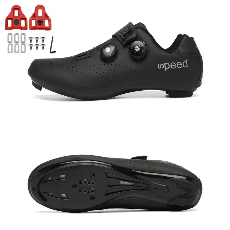 Zapatillas profesionales para hombre, ultraligeras, con doble hebilla, para ciclismo de montaña, luminosas, con calas autoblocantes
