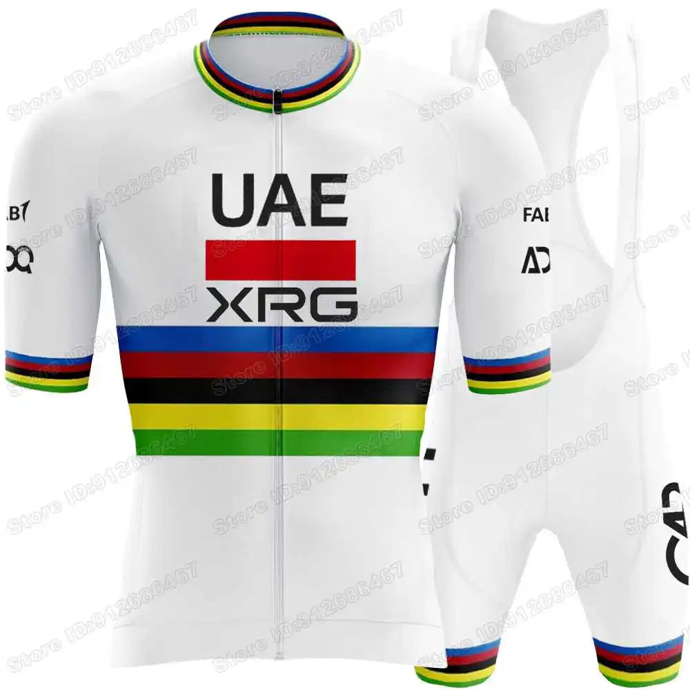 Conjunto de maillot ciclista Tadej Pogačar, campeón del mundo por equipos de los Emiratos Árabes Unidos 2025, ropa de ciclismo para hombre, camisetas de ciclismo de carretera, traje, pantalones cortos con tirantes
