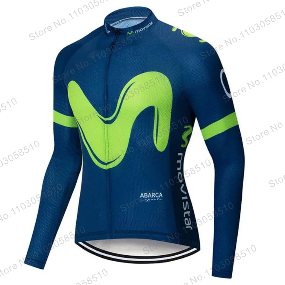 Maillot de ciclismo de manga larga Movistar transpirable de verano para hombre, ropa de ciclismo de montaña