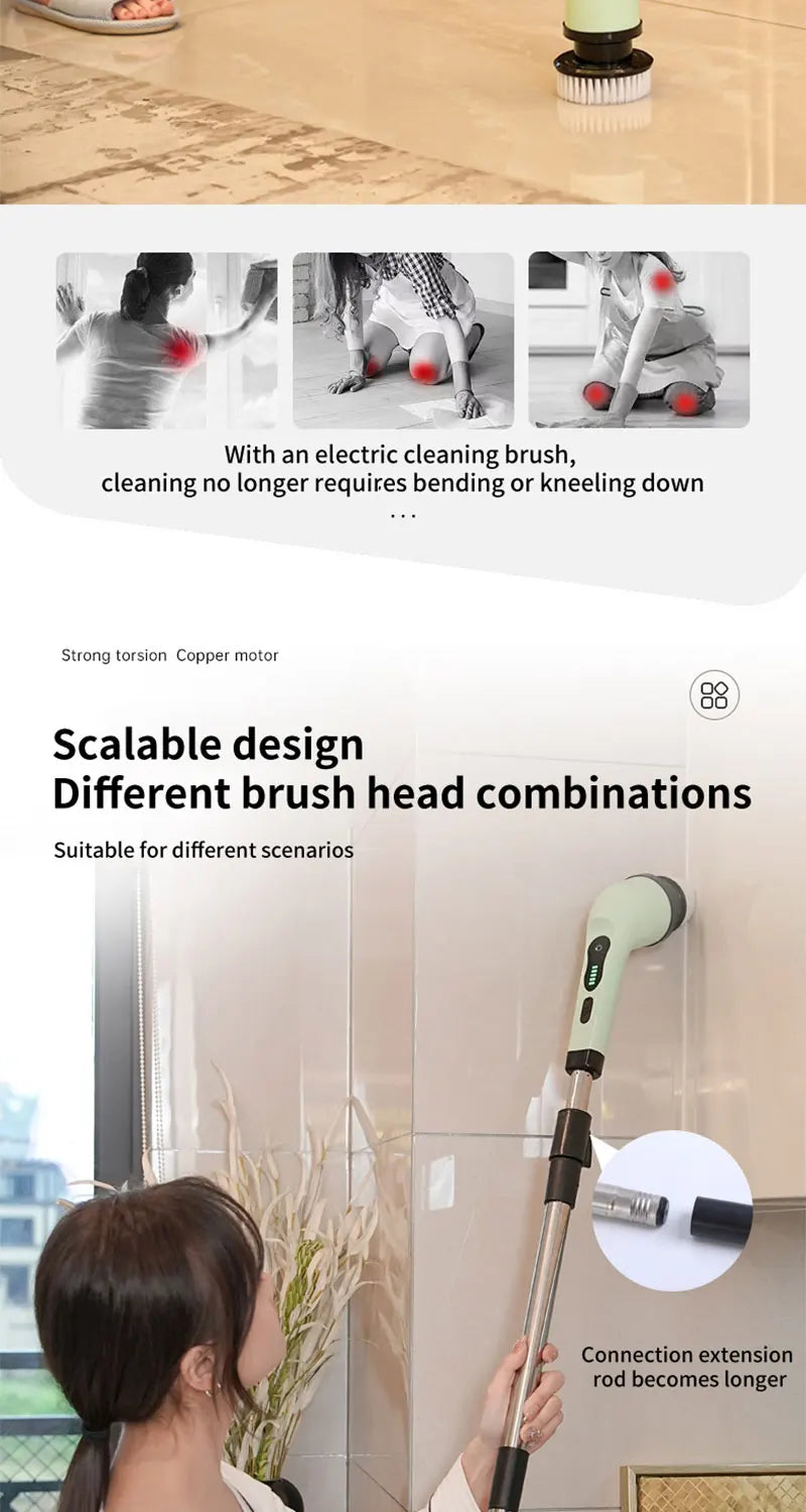 Fregador giratorio inalámbrico para el hogar, aparatos de cocina, cepillos para el cabello, escobas de baño, fregonas de inodoro, cepillo de limpieza eléctrico multiusos.
