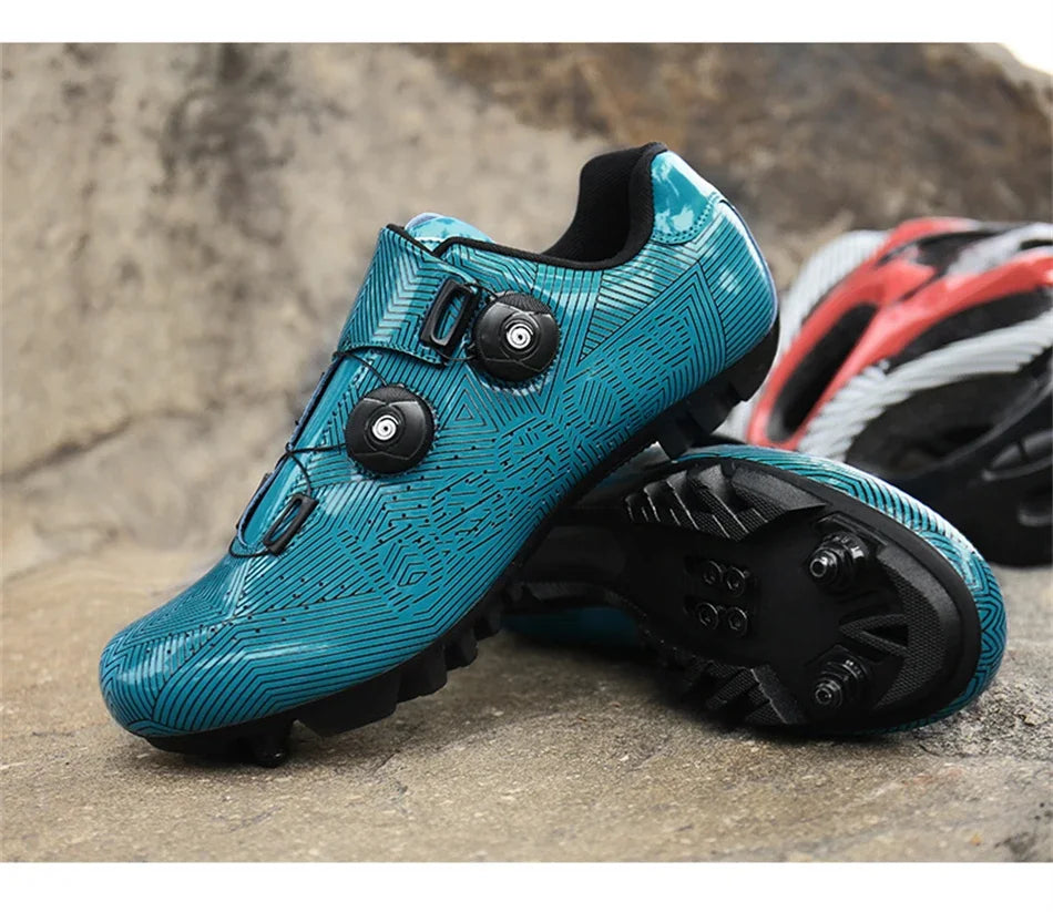 Zapatillas profesionales para hombre, ultraligeras, con doble hebilla, para ciclismo de montaña, luminosas, con calas autoblocantes