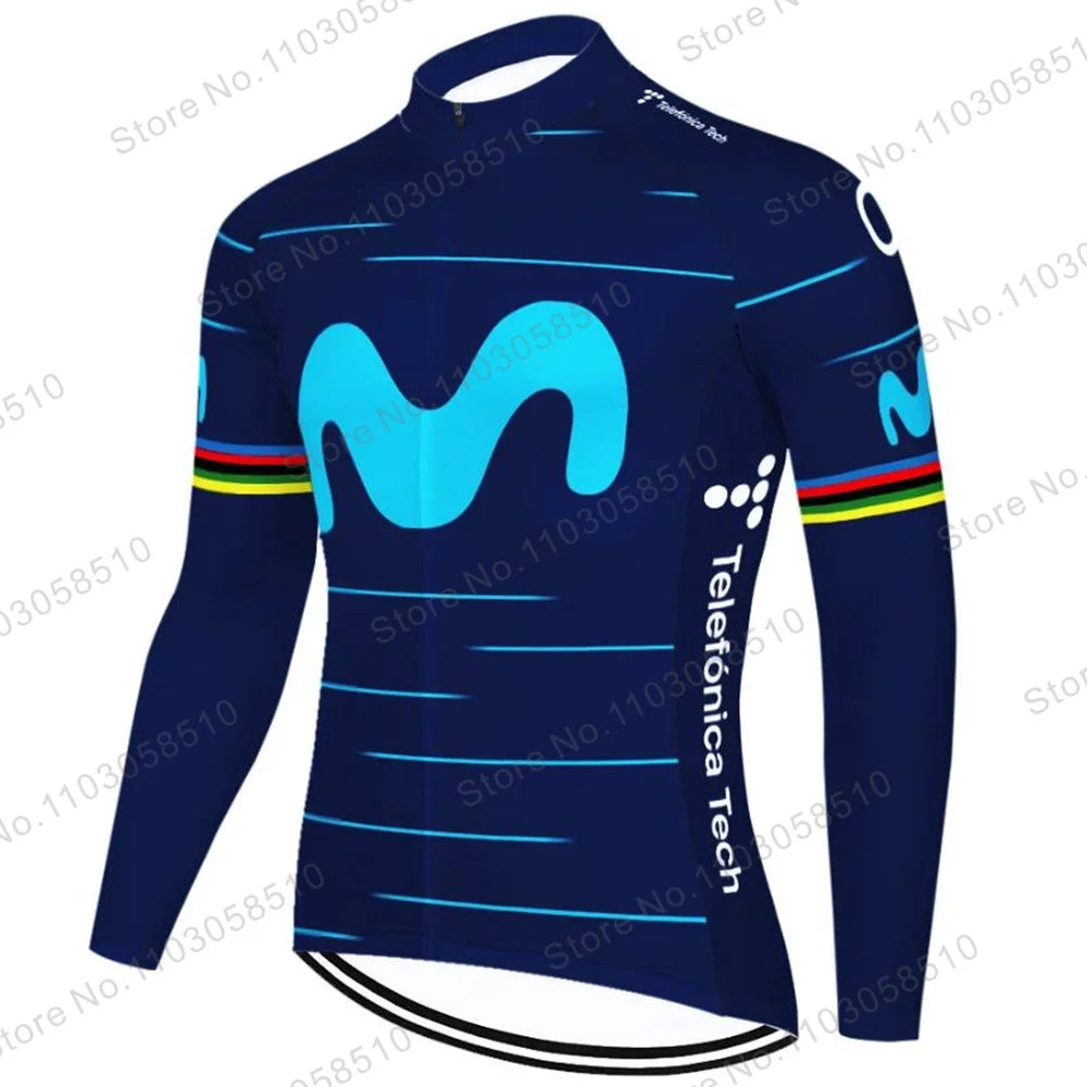 Maillot de ciclismo de manga larga Movistar transpirable de verano para hombre, ropa de ciclismo de montaña