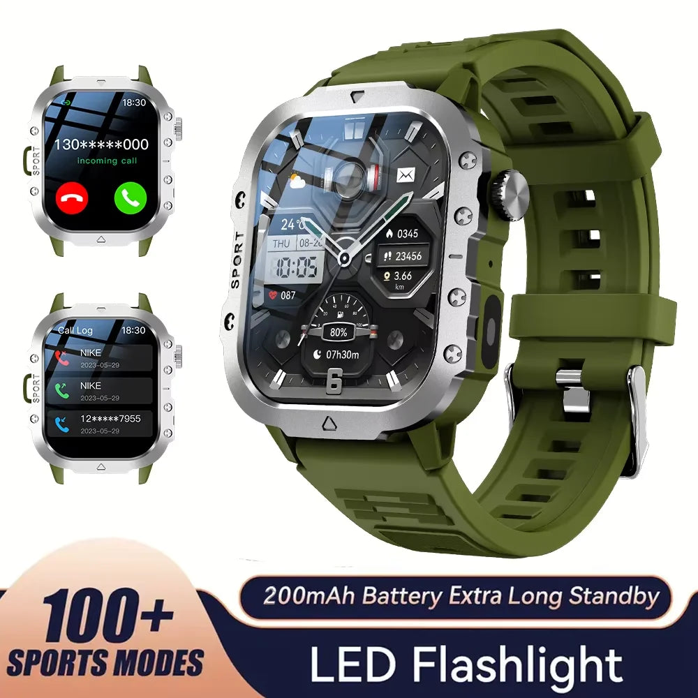 LAXASFIT 2025 - Reloj inteligente militar resistente para hombre, para exteriores, pantalla táctil HD de 2,01", llamadas de voz y Bluetooth