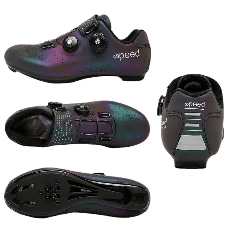 Zapatillas profesionales para hombre, ultraligeras, con doble hebilla, para ciclismo de montaña, luminosas, con calas autoblocantes