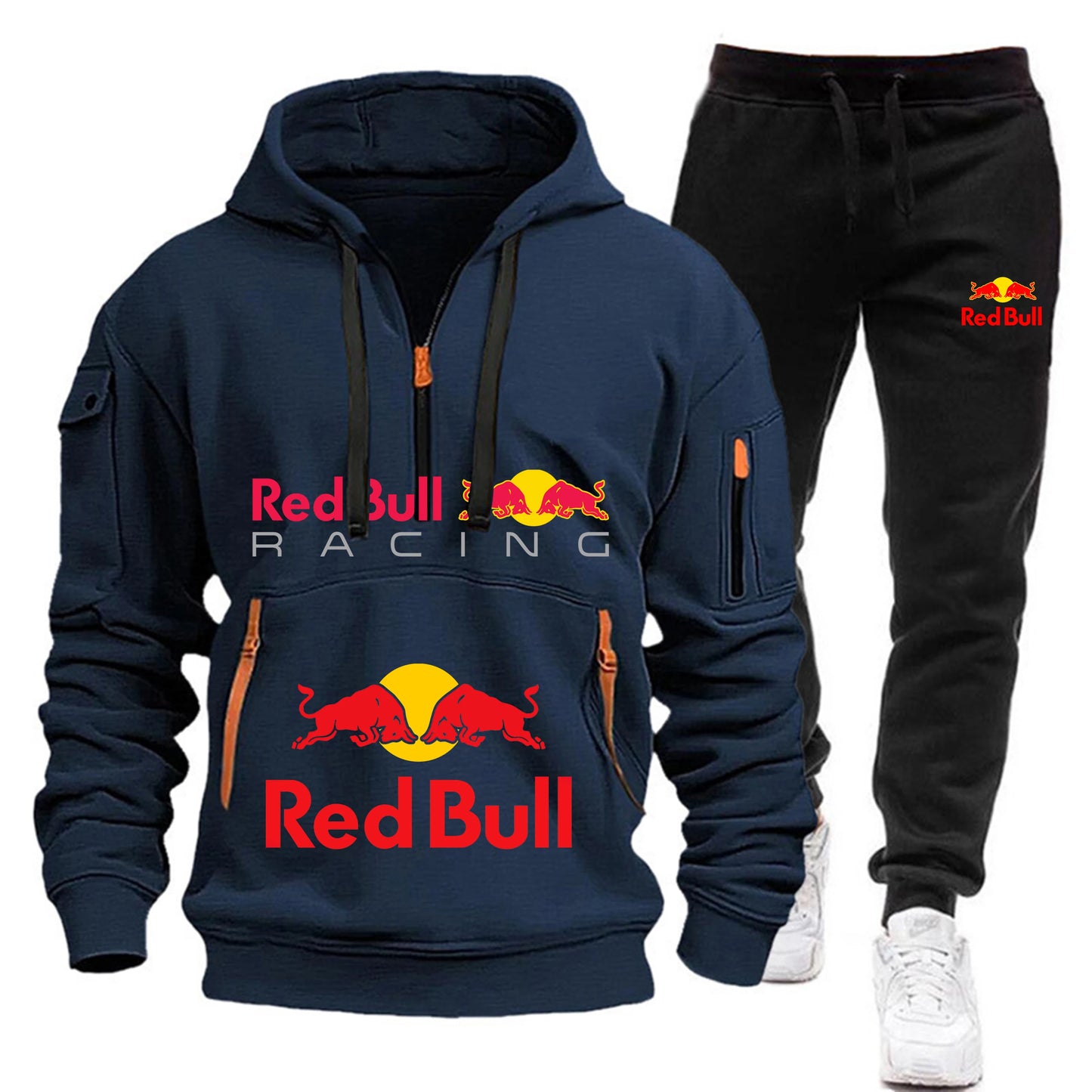 Conjunto de sudadera con capucha y pantalones deportivos Red Bull Racing para hombre, otoño/invierno, 2 piezas, con cremallera y múltiples bolsillos, muy vendido.