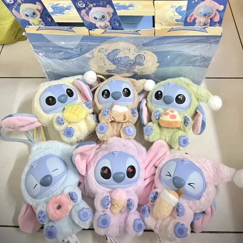 Disney Nuevo Stitch Eat Some Thing Before Sleep Series Vinyl Blind Box Bag Pendant Cute Plush Doll Mystery Box Toy Surprise Gifts