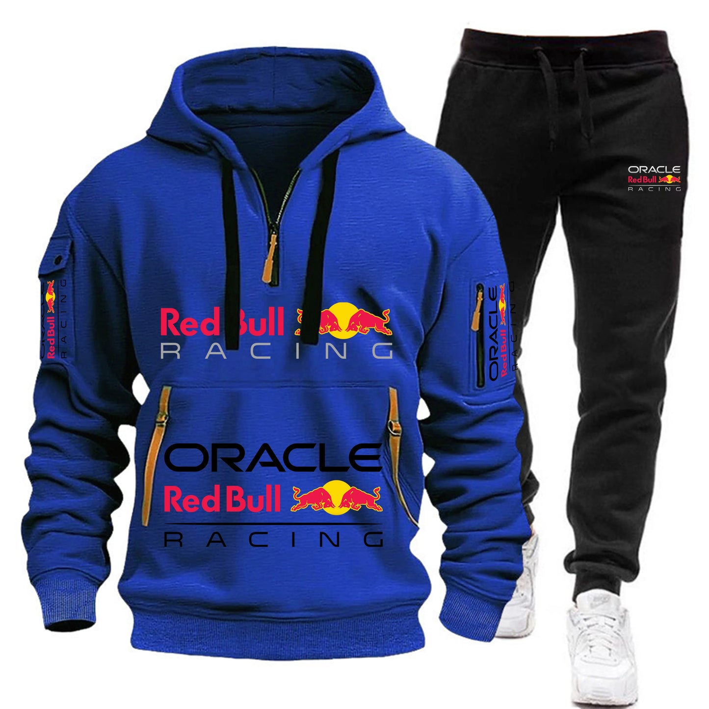 Conjunto de sudadera con capucha y pantalones deportivos Red Bull Racing para hombre, otoño/invierno, 2 piezas, con cremallera y múltiples bolsillos, muy vendido.