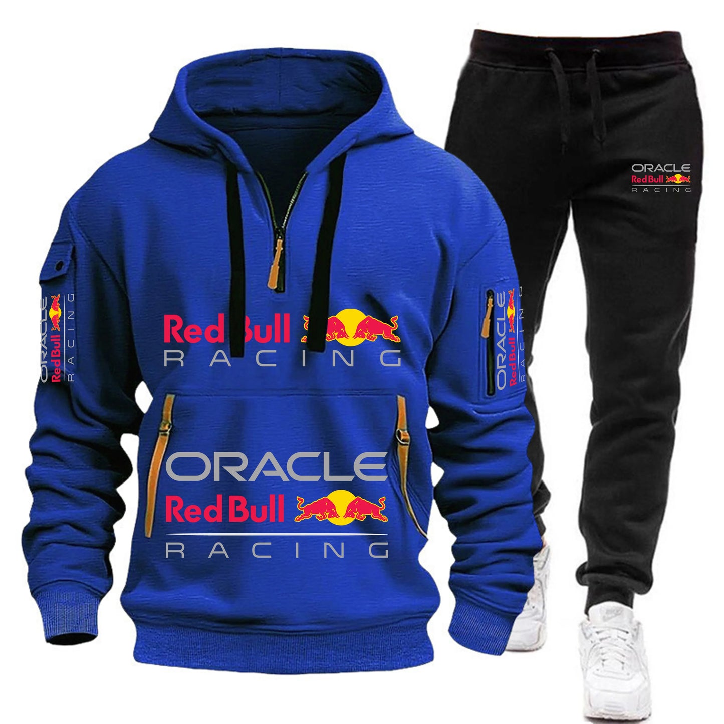 Conjunto de sudadera con capucha y pantalones deportivos Red Bull Racing para hombre, otoño/invierno, 2 piezas, con cremallera y múltiples bolsillos, muy vendido.