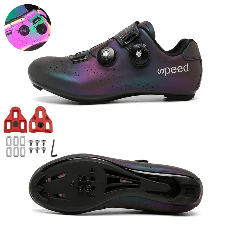 Zapatillas profesionales para hombre, ultraligeras, con doble hebilla, para ciclismo de montaña, luminosas, con calas autoblocantes