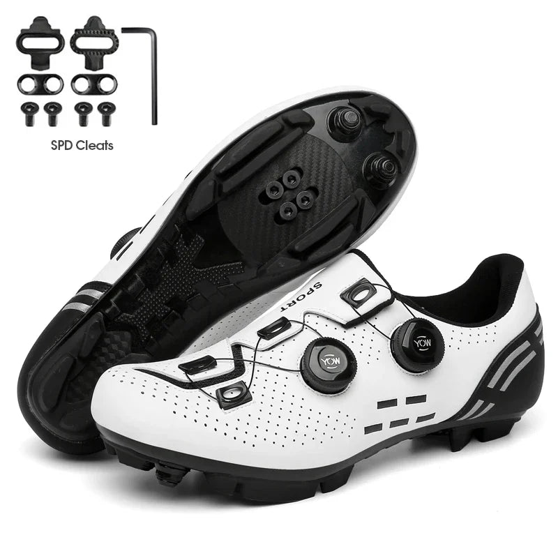 Zapatillas de ciclismo de montaña 2023 con calas para hombre y mujer, de carbono, deportivas, de velocidad, planas, SPD, para ciclismo de carretera