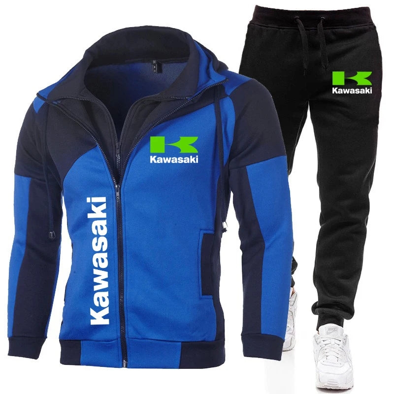 Conjunto de sudadera y pantalón con cremallera y logotipo de Kawasaki para hombre, equipo de carreras de motos, moda 2025, sudadera con cremallera, pantalón, traje, abrigo deportivo