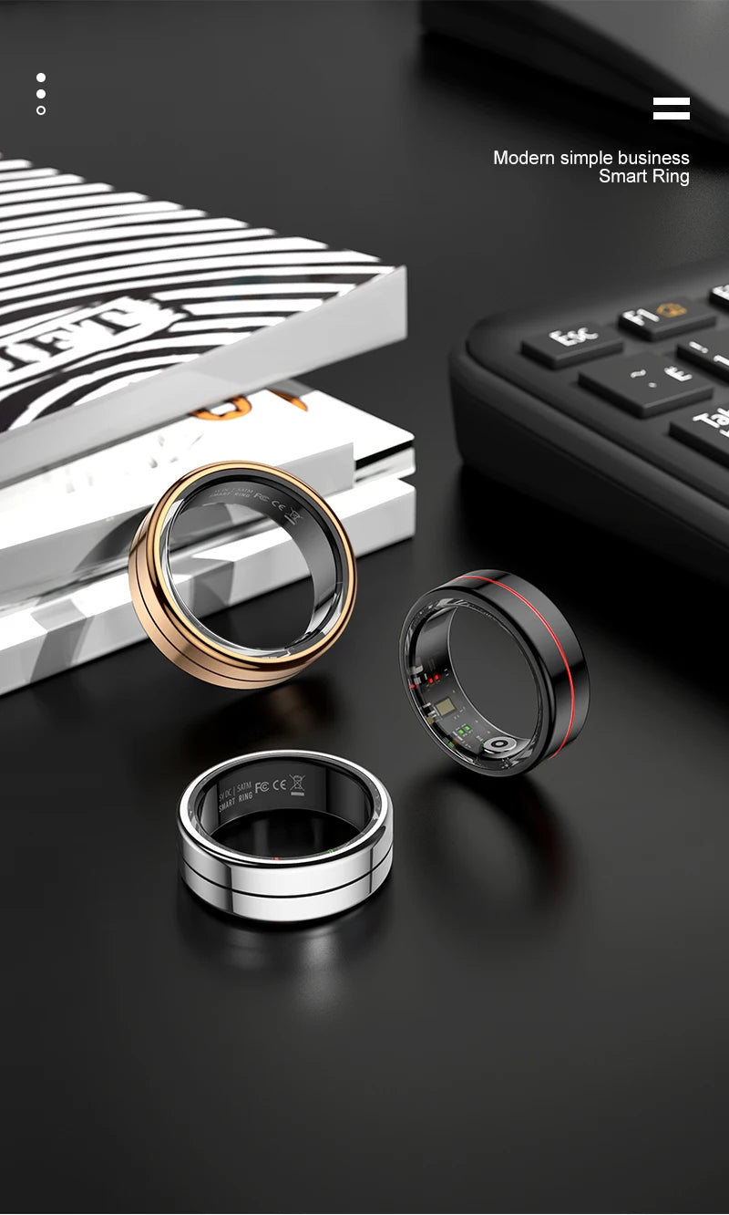 Anillo inteligente R04 2025 para hombre y mujer, con estuche de carga, monitor de salud y sueño, resistente al agua hasta 5 ATM, modo multideporte, control de cámara.