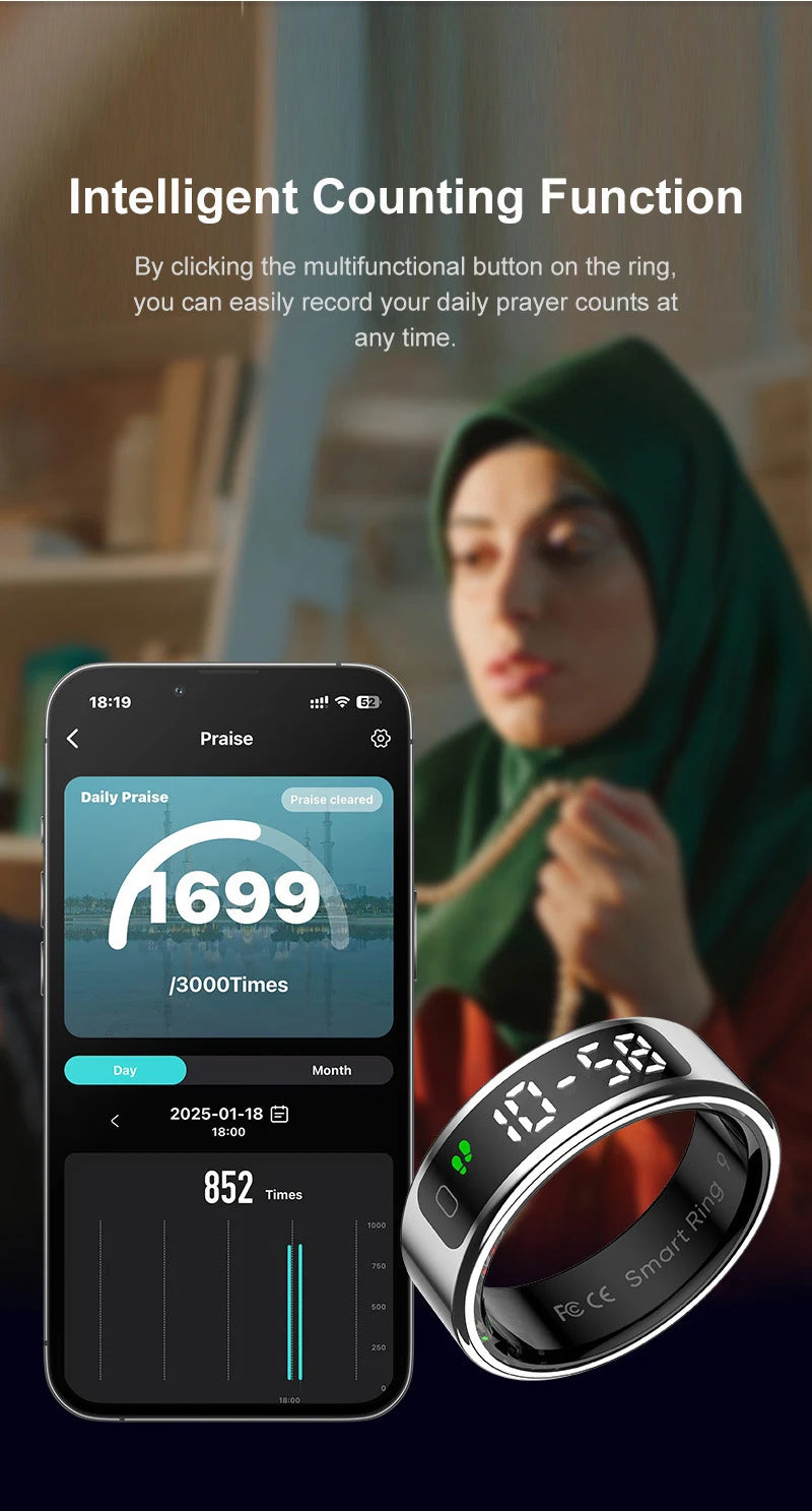 Anillo inteligente Xiaomi R12 con pantalla táctil, resistente al agua hasta 5 ATM, Bluetooth, control de gestos, carga inalámbrica, deportivo