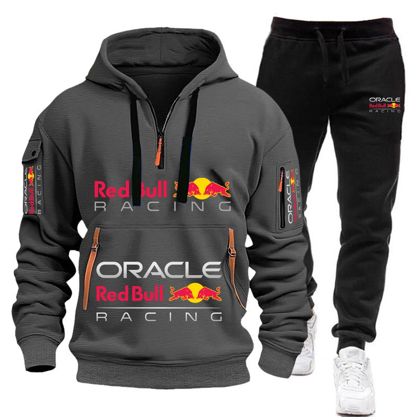 Conjunto de sudadera con capucha y pantalones deportivos Red Bull Racing para hombre, otoño/invierno, 2 piezas, con cremallera y múltiples bolsillos, muy vendido.