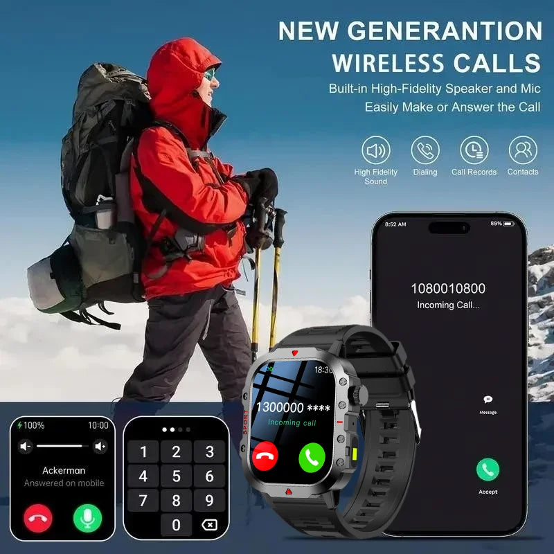 LAXASFIT 2025 - Reloj inteligente militar resistente para hombre, para exteriores, pantalla táctil HD de 2,01", llamadas de voz y Bluetooth